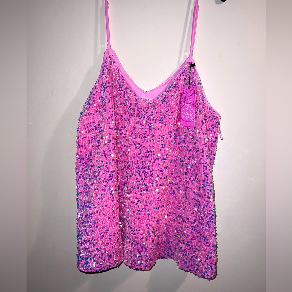 Pink, sequin tank top